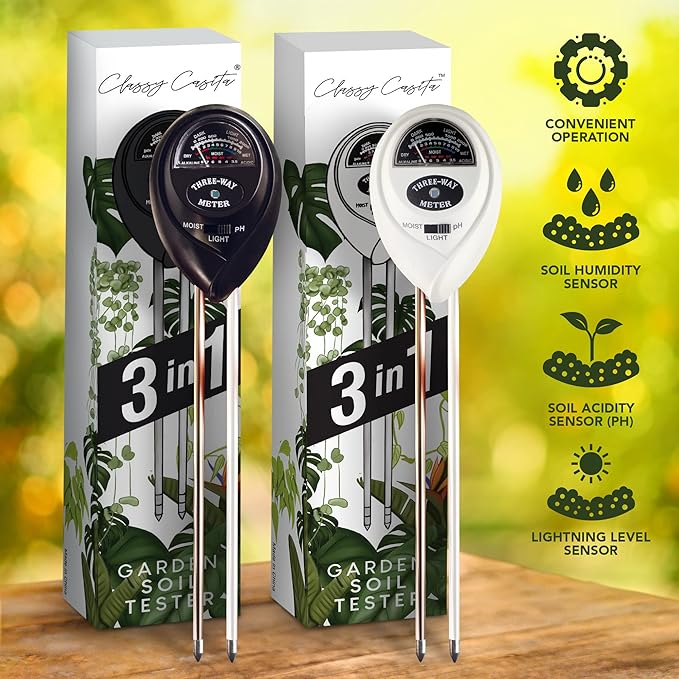 Classy Casita Plant Care Bundle: Sticky Traps, 24-Pack Plant Sticky Traps & 3-in-1 Garden Soil Tester Kit, Indoor and Outdoor Measuring Tool for House, Garden, Lawn,& Farm, White