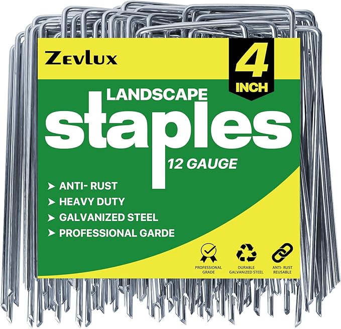 Landscape Staples 4 Inch 300 Pack Garden Stakes, Heavy Duty Galvanized Garden Staples for Fences, Lawns, Weed Barriers and Landscape Fabrics, Netting, Irrigation Hose (300)