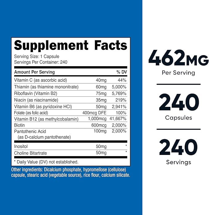 Nutricost Vitamin B Complex 462mg, 240 Capsules - with Vitamin C - Energy Complex (Pack of 2)