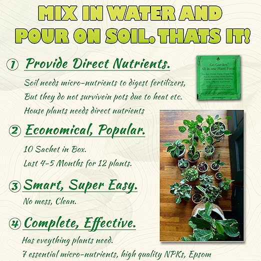 Go Garden All in One Plant Food Fertilizer | Better Plant Growth Guaranteed - Water Soluble Formula for Easy Use of Plants | 10 sachets, 250 gm