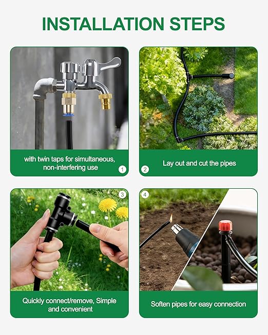 115FT Drip Irrigation System Kit, Automatic Garden Watering System with 1/2” & 1/3” Tubing, Adjustable Nozzle Emitters for Garden, Lawn, Potted Plants