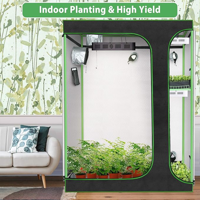 2-in-1 Grow Tent 60"x48"x80" 4'x5' Indoor Plant Growing Tents with 600D Waterproof Canvas, 3 High-Reflective Mylar Spaces for Propagation and Flower