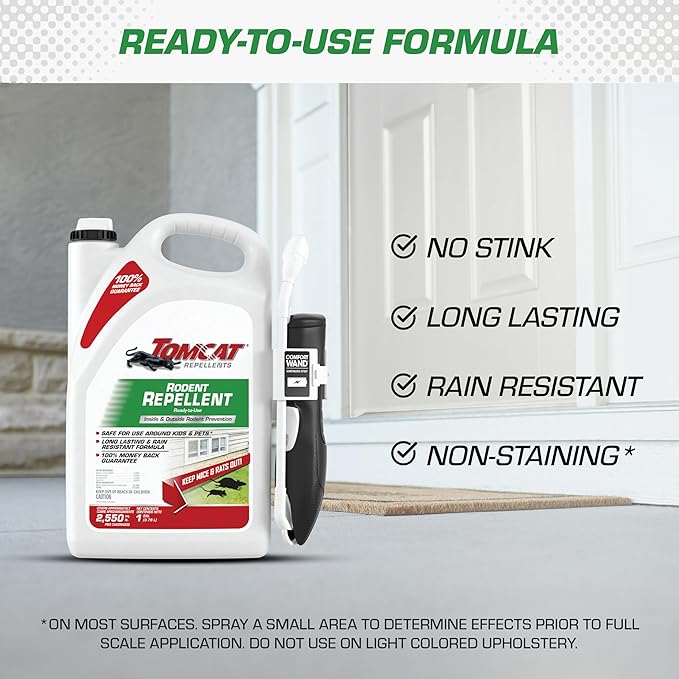Tomcat Repellents Rodent Repellent Ready-to-Use with Comfort Wand - For Indoor and Outdoor Mouse and Rat Prevention, Peppermint Oil Spray for Rodents with Cinnamon & Garlic Essential Oils, 1 gal.