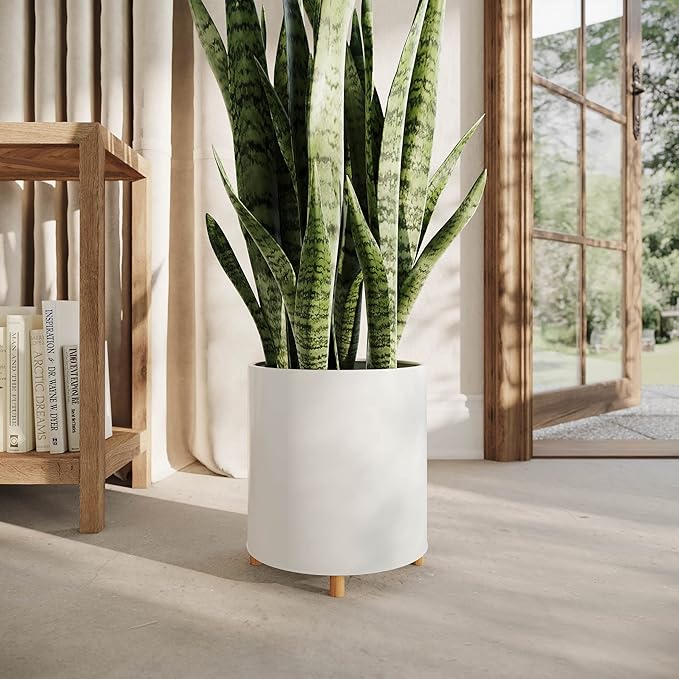 EverNest Raya White Minimalist Indoor Plant Pot with Peg Leg Stand, 10-Inch Plant Holder, SelectBase, Mid-Century Modern Plant Pot, Minimal Neutral Home Decor (Medium, 2 Gallon)