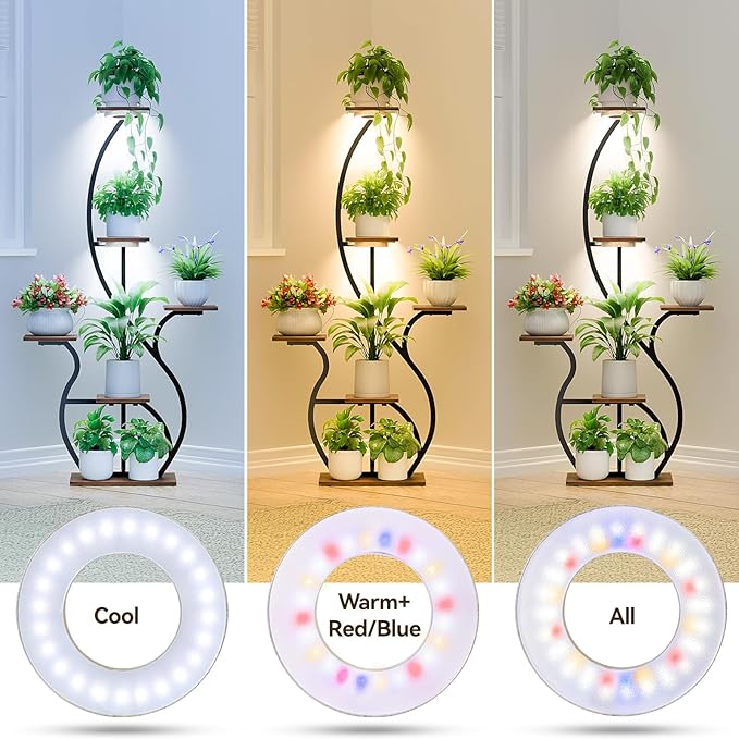 3CCT Grow Lights for Indoor Plants, 96 Full Spectrum LED Plant Light for Indoor Growing with Enhanced Red & Blue, 4/8/12H, 10-Level Dimmable, 2 in 1 Small Ceiling Grow Light Wood Grain, 2-Head