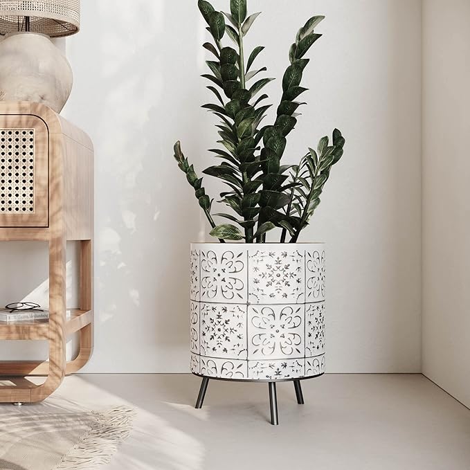 EverNest Tristan Neutral Minimal White and Black Modern Style Planter with Nyra Stand, SelectBase Plant Pots, Indoor Planter, Boho Home Decor, Minimalist Pot for Plants (Large, Black)