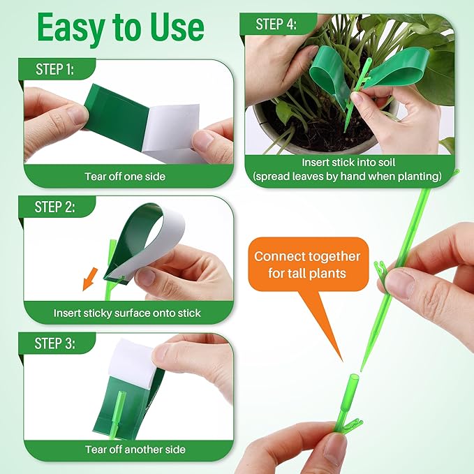 100 Pcs Gnat Sticky Traps for Plants, Sticky Traps for Gnats with 20 Stakes to Control, Aphids, Plant Bug, Mosquito Bits and Whiteflies(Green)