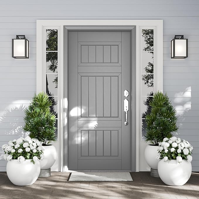 DTY Mount Sherman 12.6" D x 10'' H (Pot Opening 8.5") Fiberstone Round Planter with Drainage Hole, Smooth Finishes, Weather Resistant for Indoor and Outdoor, 2 Extra Coco Mats - White, Small