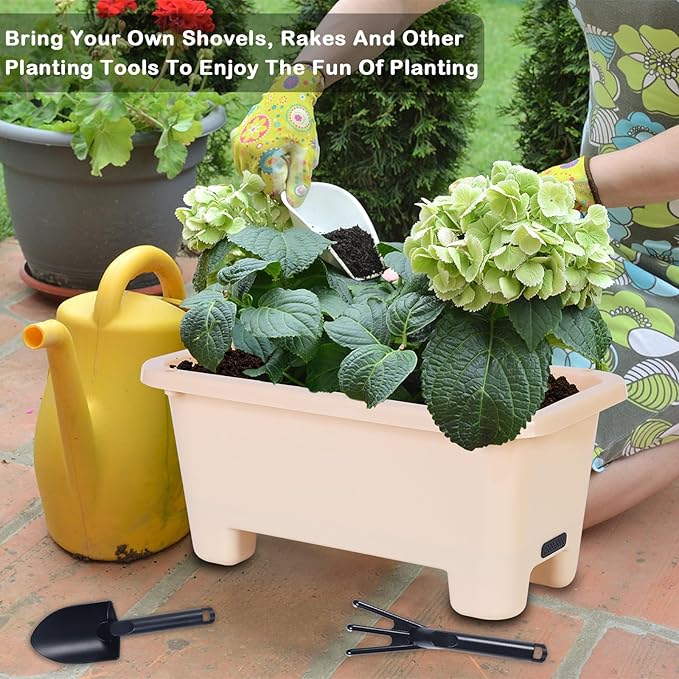 Oliz Self-Watering Rectangle Planter Boxes 8-Pack, 15.7-Inch Window Box Planter with Drainage Holes & Trays, Pots for Vegetables, Herbs, Flowers, Garden Windowsill Balcony (Yellow)