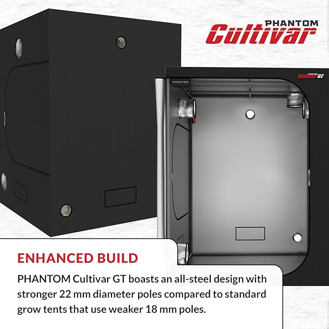 PHANTOM Cultivar GT84 Premium Grow Tent, 96”x48”x80”, Steel Corners, 200 lb Weight Capacity, 22 mm Poles, High Reflectivity Diamond Mylar, Genuine SBS Zippers, 4x8 for Indoor Growing Hydroponics