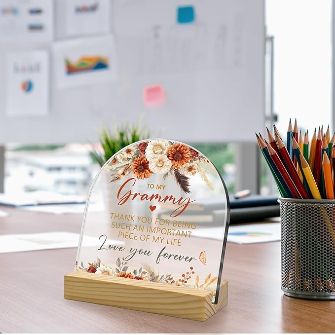 To My Grammy Bohemian Arched Acrylic Sign (4"x4") – Heartfelt Grammy Gifts from Granddaughter & Grandson, Perfect Mother’s Day & Birthday Keepsake for Grandma Inspirational Desk Decor