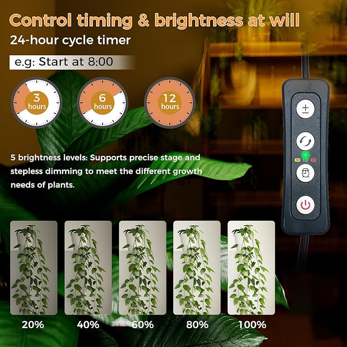 Grow Lights for Indoor Plants, 44W 48 Led Full Spectrum Plant Light, 2.7FT Adjustable Length Standing Grow Light with Timer/Six Leg Base for Greenhouse/Garden