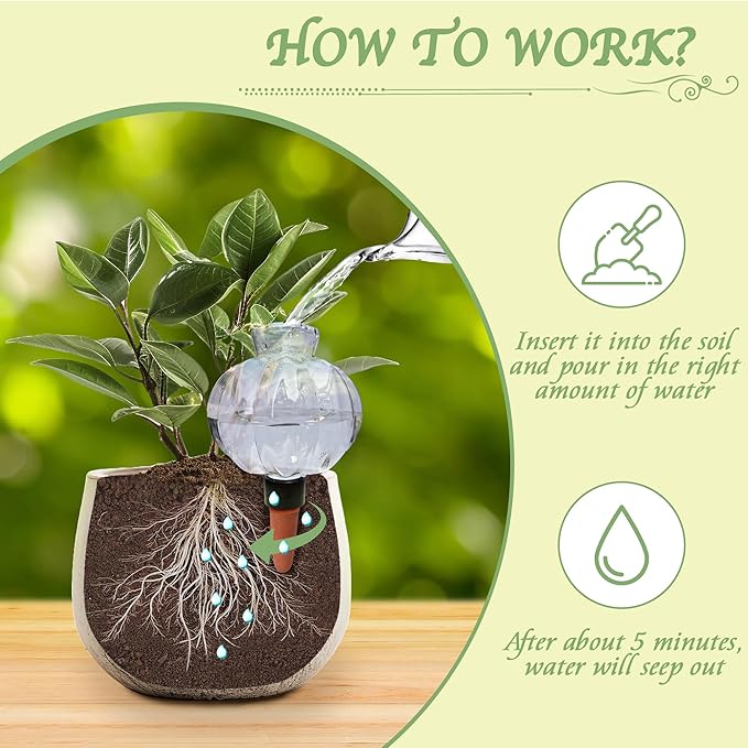 Self Watering Spikes 2 Pack, 16.9oz Large Capacity Plant Watering Globes, Up to 2 Weeks Automatic Watering, Terracotta Irrigation Device for Indoor Plants (Lantern Design)