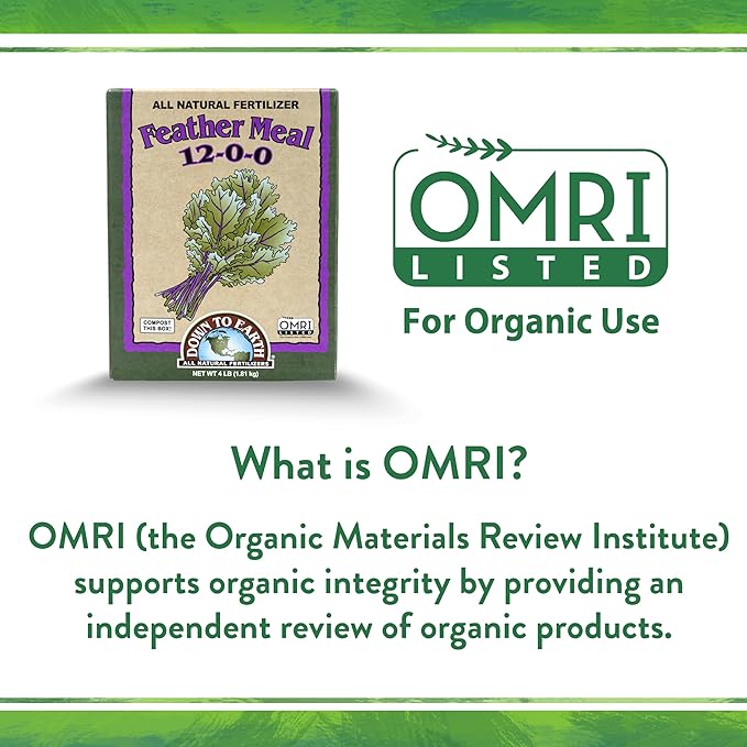 Down To Earth All Natural Fertilizers Organic Feather Meal - Slow Release Nitrogen Plant Food for Green Growth 12-0-0, 4 lb