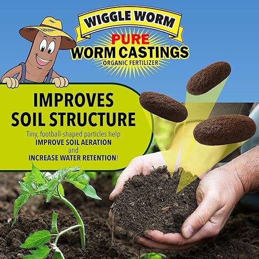 Wiggle Worm 100% Pure Organic Mineral-Dense Worm Castings Fertilizer in Resealable Zipper Pouch, 4.5lbs, 2 Pack - Improves Soil Fertility and Aeration for Growing Better Houseplants, Veggies, and More