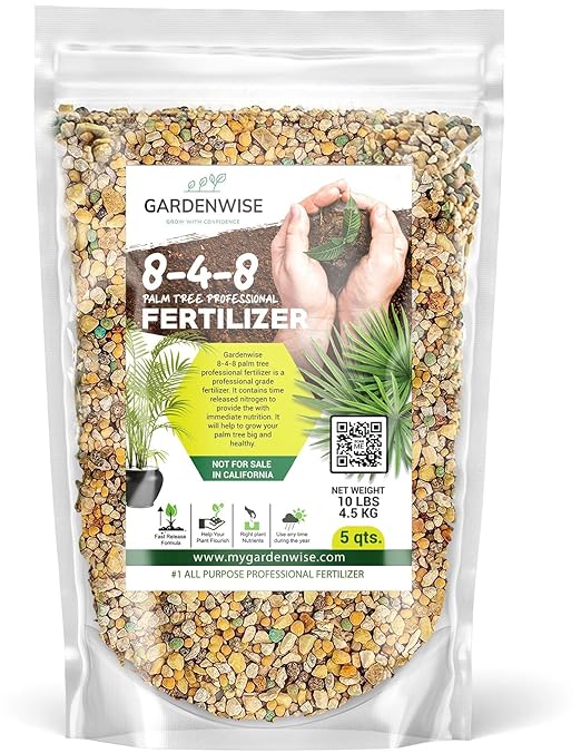 Gardenwise 8-4-8 Professional Palm Tree Fertilizer Plant Food; for Indoor Potted Plants and Outdoor Landscape Palm Trees; Quick-Release Nitrogen Fertilizer and Continuous Feeding (20 QUARTS)