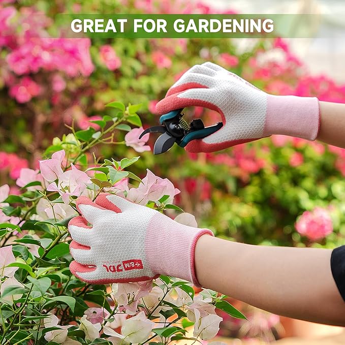JDL Gardening Gloves for Women, 6 Pairs Breathable Latex Coated Yard Garden Gloves, Rubber Outdoor Protective Work Gloves with Grip, Multiple Colors, Small Size