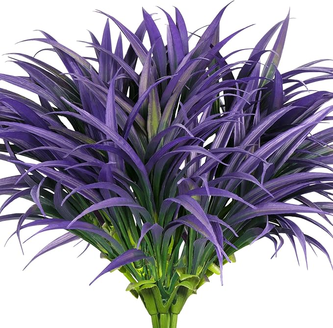 Ouddy Decor 20 Pcs Fake Outdoor Plants Artificial Grass Greenery Stems Faux Plastic Plants UV Resistant for Spring Summer Indoor Outside Garden Hanging Planter Porch Window Box Home Decor, Purple