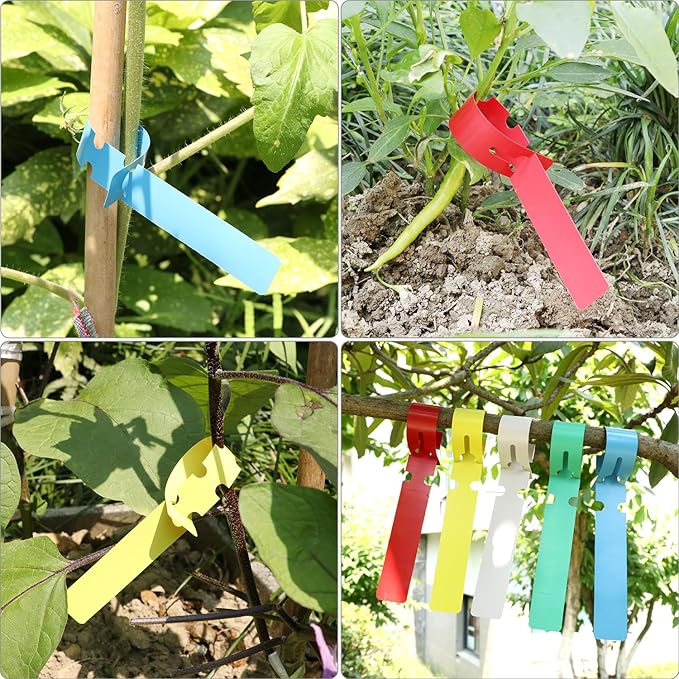 QWORK 500 Pcs Plant Labels, 5 Color Wrap Around Adjustable Plant Tree Hanging Tags, Large Writing Surface