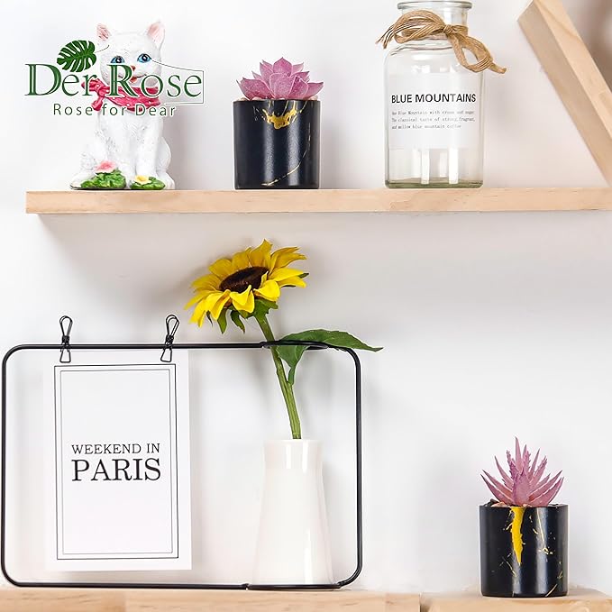 Der Rose 3 Pack Fake Plants Succulents Plants Artificial in Black Pots for Pink Room Decor Aesthetic Home Office Desk Accessories for Women