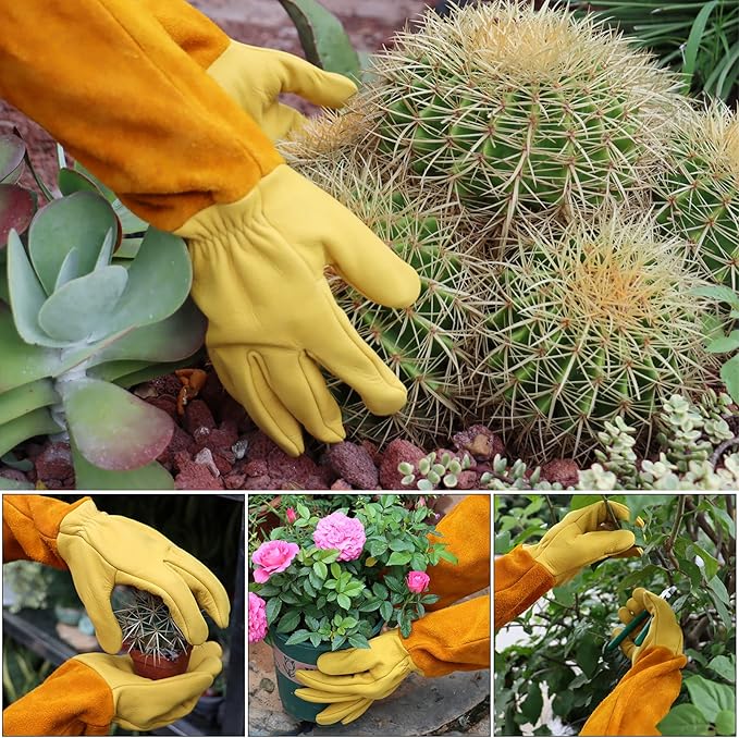 Morzejar Large Gardening Gloves for Men&Women, Professional Rose Pruning Gloves Thorn Proof, Adjustable Cuff, Breathable Leather Cowhide Long Garden Gloves,Garden Gifts & Tools for Gardener,Yard Work
