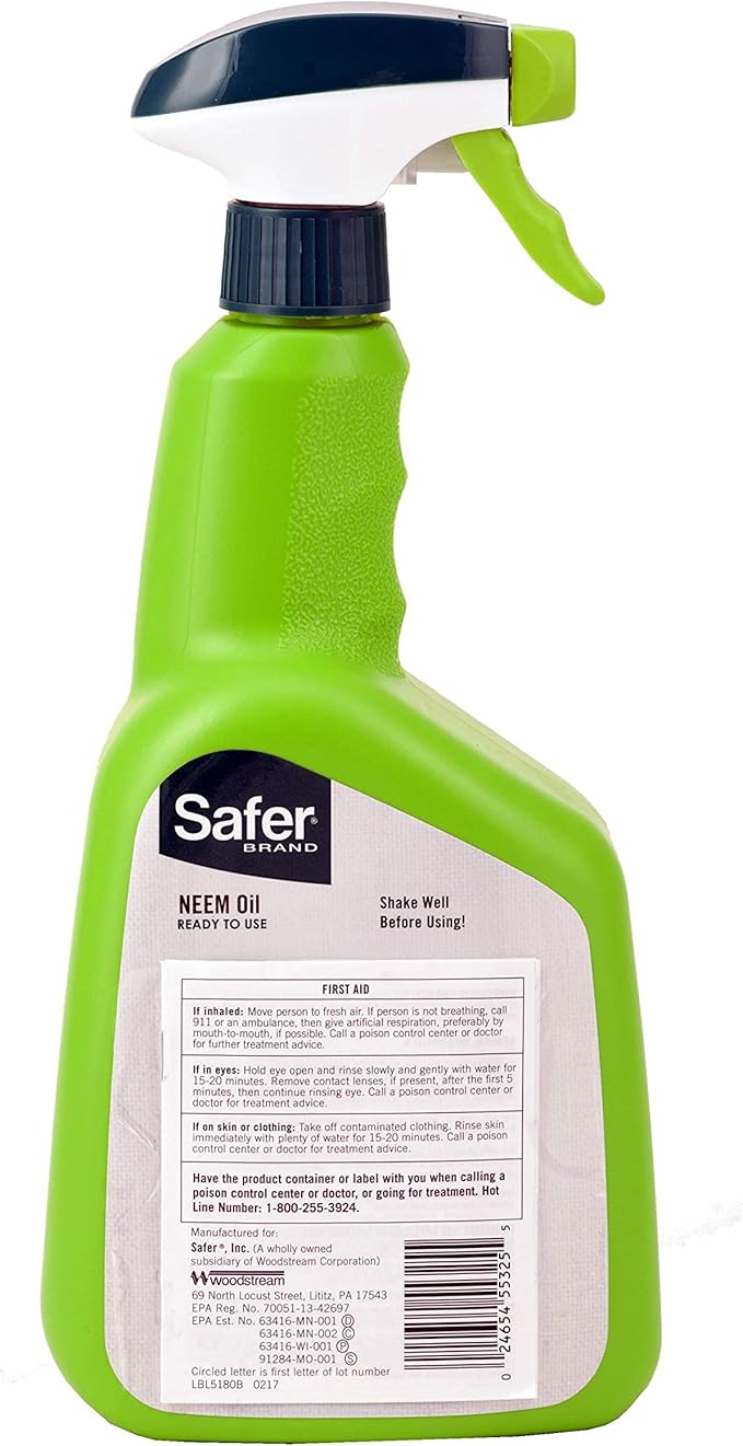 Safer Brand 5180-6 Ready-to-Use Insect Killing, Fungicide and Miticide Neem Oil Spray - 6 Pack
