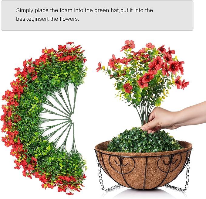 HyeFlora Artificial Fake Hanging Red Plants Flowers Basket for Outdoor, Faux Silk Daisy Mums Look Real UV Resistant for Outside Porch Home Patio Garden Yard Decoration