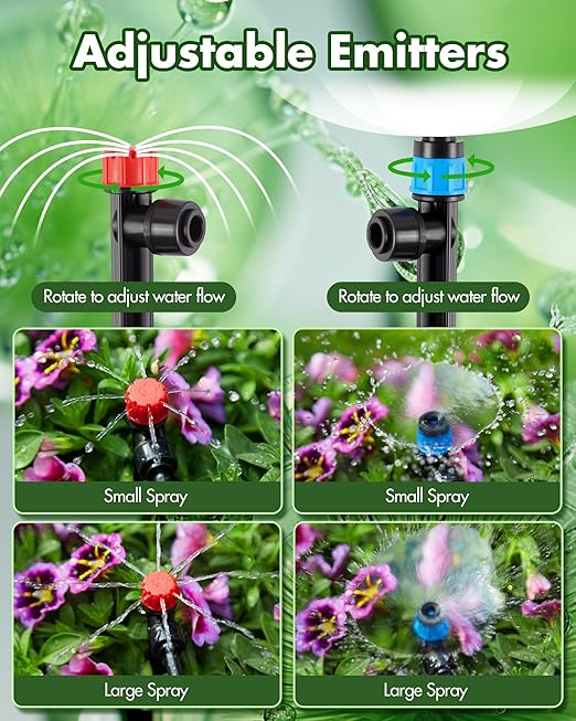 95.5FT Drip Irrigation System Kits - Automatic Garden Watering Sprinkler with 1/2 & 1/4 inch Tubing Hose Patio Misting Plant Irrigation Water Equipment Quick Connector for Greenhouse Flower Beds Lawn