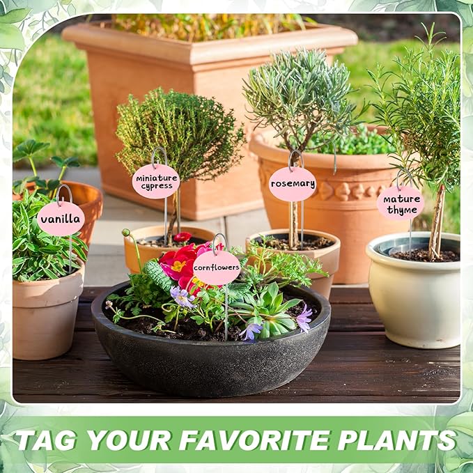 Novabright 100 Pcs Reusable Plant Labels with Metal Stakes-2mm Thick Waterproof Acrylic Garden Markers with 2 Marker Pens for Outdoor Plants,Vegetables,Flowers & Seedlings