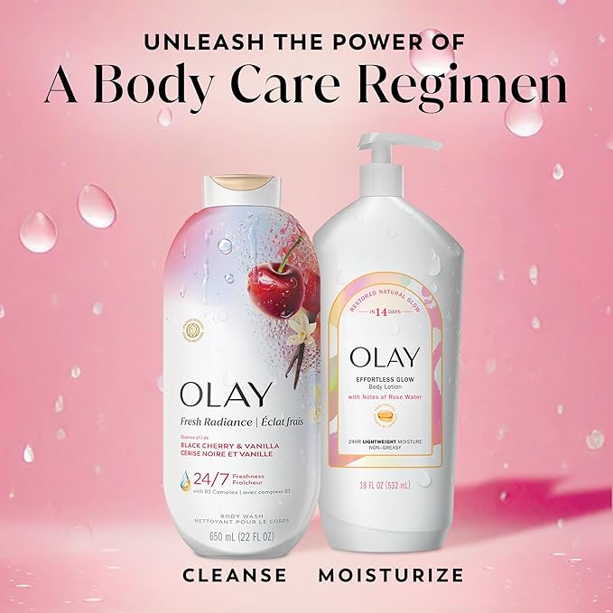 Olay Body Wash for Women, Fresh Radiance, 24/7 Skin-Loving Freshness, Visibly Radiant, Plant Based Cleansers, Vitamin B3 & Antioxidant Blend, For All Skin Types, Black Cherry & Vanilla Scent, 22 fl oz