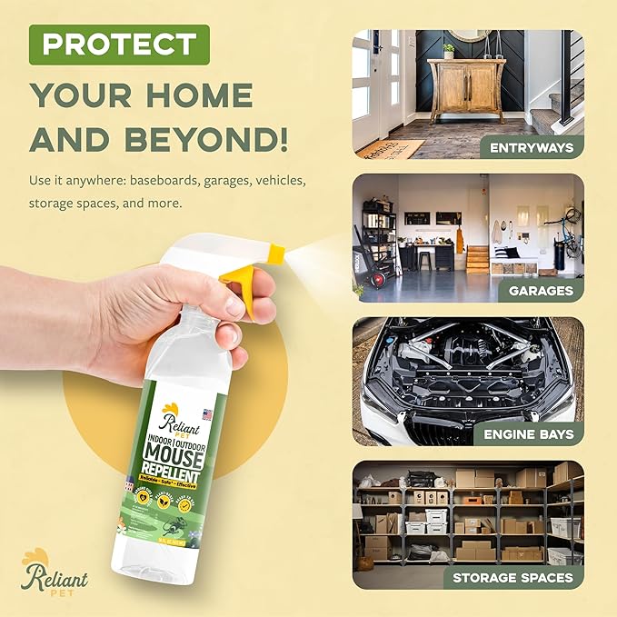 Reliant Pet Peppermint Oil Mouse Repellent Spray - 16oz - Natural Mice Deterrent for Indoor & Outdoor Use - Pest Control for Home, Car Engines, RV - Pet Safe Pest Control - Made in USA