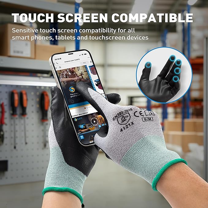 S SATC Safety Work Gloves Foam Nitrile Coated Touchscreen Knit Nylon Gloves for Men & Women, Ideal for Gardening, Warehouse