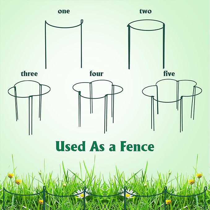 EWPJDK Plant Supports Stakes 6PCS, Half Round Metal Garden Stakes Plant Support for Peony Cages and Supports,Green Plant Support Ring Border for Outdoor Indoor Plants (10" W x 16" H, 6 PCS)