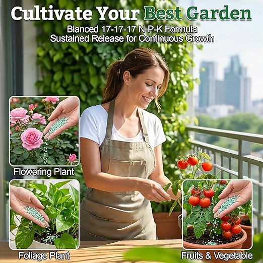 RAINFLOW 11.28OZ Slow Release Fertilizer - 17-17-17 Organic Plant Food All Purpose Plant Fertilizer for Most Potted,Fruit & Vegetable,Bulbs,Flowering,Leafy Plants Indoor & Outdoor Garden Fertilizers