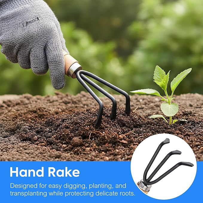 3PCS Small Garden Tool Set – Hand Shovel, Garden Trowel & Hand Rake – Gardening Hand Tools Kit for Indoor Plants, Succulents, Bonsai – Durable Rust-Resistant Small Shovel & Gardening Tools Set