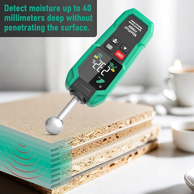 Pinless Wood Moisture Meter,Non-Destructive Moisture Meter for Wood,Concrete, Floors, Walls, Measuring Depth 5-40mm Digital Moisture Meter Built-in Flashlight