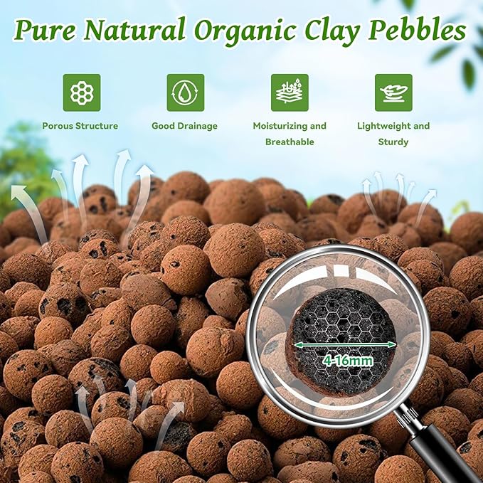 Riare 8 LBS Organic Expanded Clay Pebbles - 4mm-16mm Natural Leca Balls Lightweight Hydroponic Clay Pebbles for Indoor Plants, Hydroponic Growing, Plants Drainage, Aquaponics, Terrarium