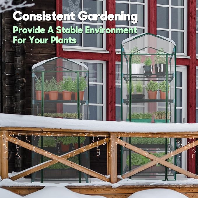 KOL 5-Tier Mini Greenhouse - PVC Clear Cover & Steel Frame - Portable Small Green House for Indoor & Outdoor Use - Grow Plants, Seedlings, Herbs