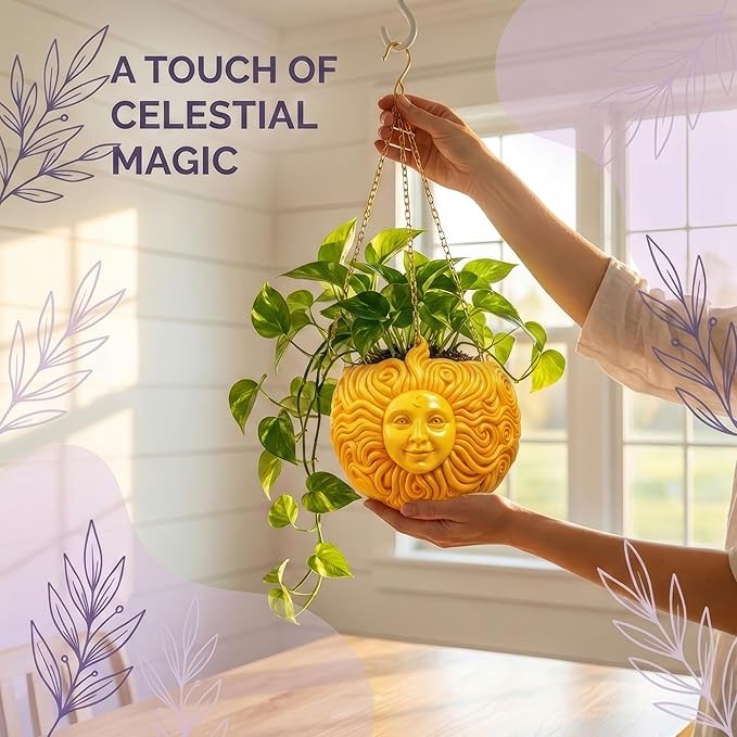 Nebula Colors Fun & Unique Sun Face Hanging Planter Quirky Celestial Decor for Plant Lovers – Indoor Outdoor Flower Basket for Succulents & Small Plants – Decorative Garden Yard Art