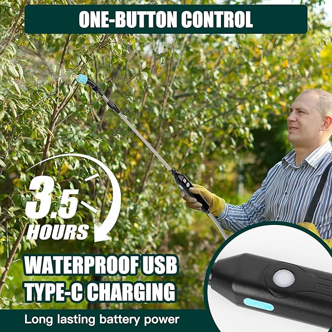 2.6 Gallon Battery Powered Garden Sprayer, Electric Sprayer Weed Yard Lawn Sprayers with 3 Mist Nozzles, USB Rechargeable Handle & Retractable Wand & Adjustable Strap (Green)