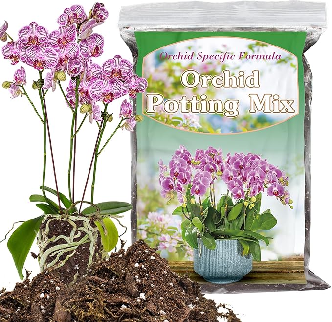 Orchid Potting Mix for Repotting, Mixture of Moss Pine Bark Coco Peat and Perlite, Orchid Bark Potting Mix, Good Drainage - 1QT