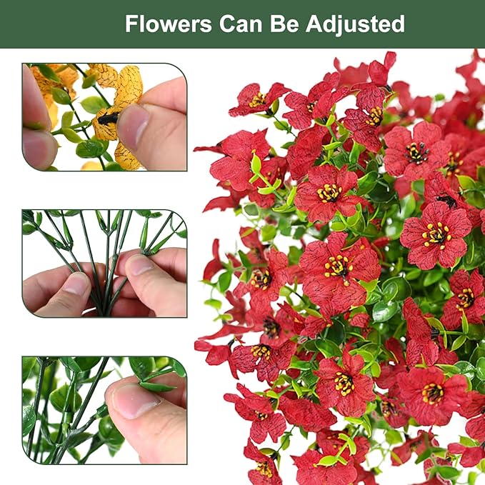 trytuny Artificial Flowers for Outdoor, UV Resistant Fake Silk Flowers, Realistic Faux Plants for Outside Indoor Porch Patio Window Box Planter Home Decor (20, Red)