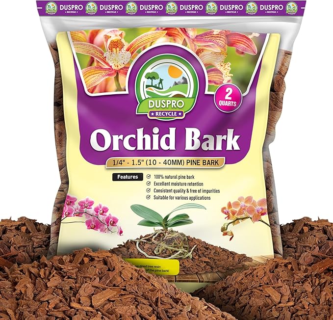 DUSPRO Recycle Orchid Bark Bulk for Plants, Optimal Texture Bark for Orchids Potting, Ideal Wood Chips for Plants (2 Quart)