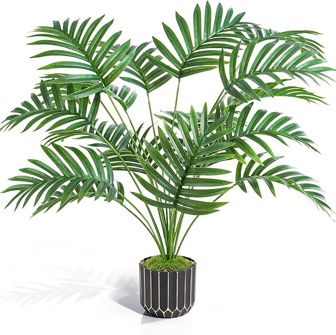 florisso 28" Artificial Areca Palm Plant Tall Fake Faux Plants Indoor Outdoor Tree for Living Room Home House Decoration