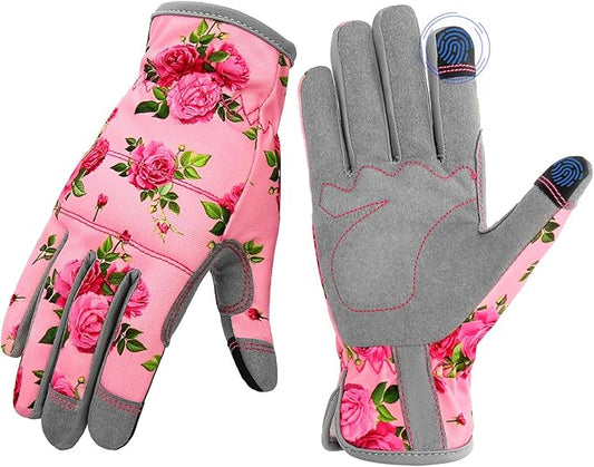 YRTSH Leather Gardening Gloves for Women, Flexible Breathable Garden Gloves, Thorn Proof Working Gloves for Weeding, Digging and Pruning, Large, Pink