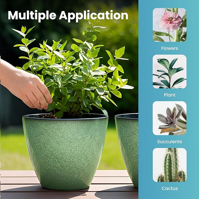 Vanslogreen 4 Pack 8 inch Plant Pots, Plastic Planter for Indoor Outdoor Plant with Drainage Holes and Saucers, Flower Pots for Garden Home Decor(Green, 4pcs)