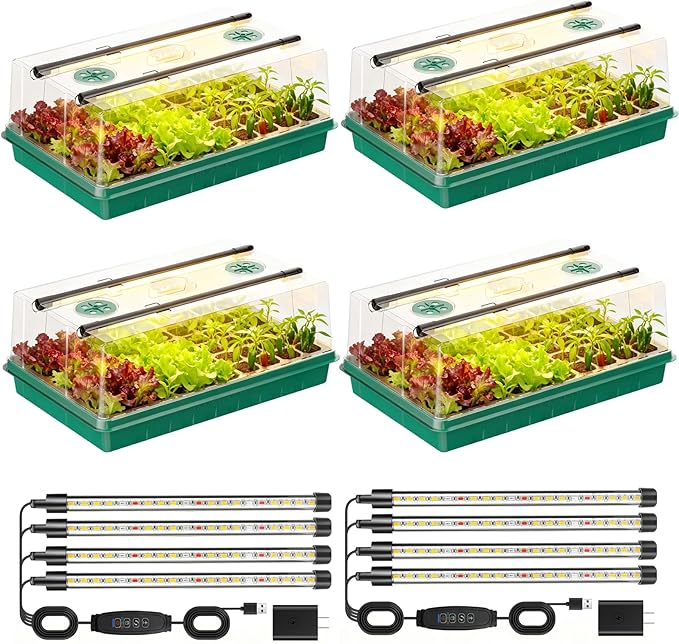 Seed Starter Trays with Grow Lights, Color Change Grow Lights for Seed Starting Kit, 3 Timming Set, Indoor Plant Growing Kit for Gardeners, Germination Trays Kits, Gardening Gifts (4)