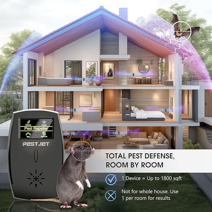 2026 Ultrasonic Pest Repeller Plug-in with LCD – Indoor Outdoor Use – Ultrasonic Electromagnetic Pest Control Device for Mice, Rats, Bats, Squirrels