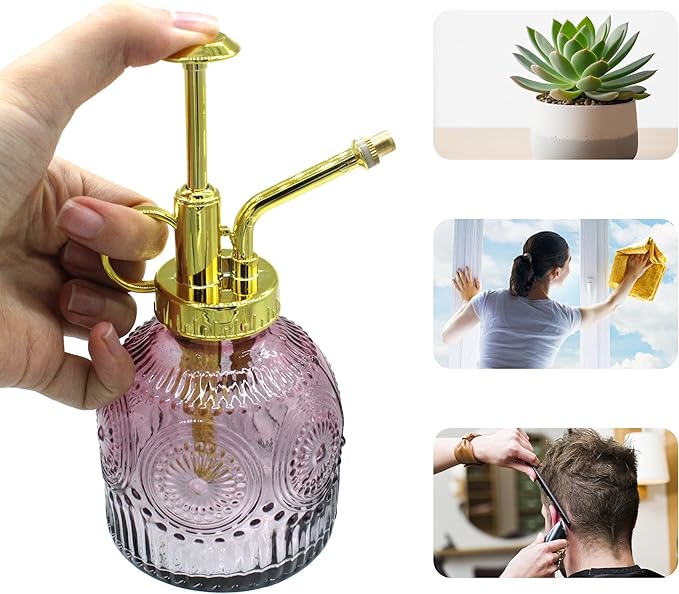 Glass Plant Mister Spray Bottle, 230ML Vintage Plant Spritzer, Succulent Watering Bottle Glass with Top Pump, Small Plants Sprayer Watering Can for Indoor Outdoor House(Red Gray)