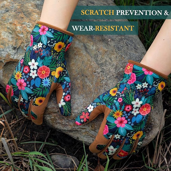 Trifabricy Gardening Gloves for Women, Breathable Leather Garden Gloves with Grip, Thorn-Proof Puncture-Resistant Work Gloves